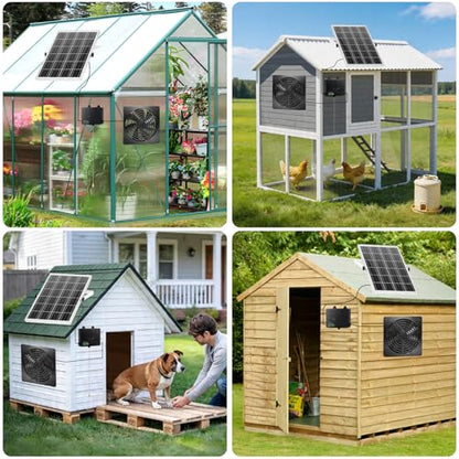 Solar Exhaust Fan with Pull Switch, 12000mAh Battery, IP65 Waterproof, 35dB Low Noise, Solar & USB-C Charging, Wall Mount Ventilation Fan for Chicken Coop Greenhouse Pet House Shed Garage