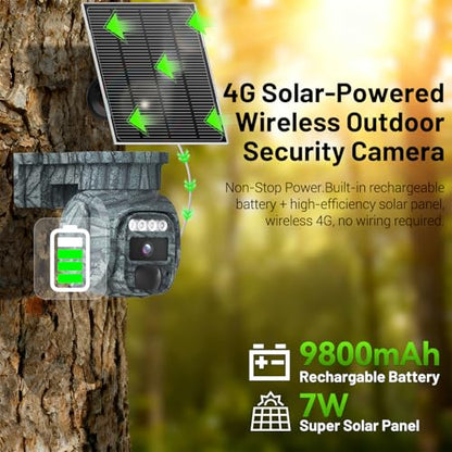 4G LTE Solar Cellular Security Camera Outdoor, Battery Power, No WiFi Wireless Camera with SIM Card Subscription Plan, 2 Way Talk, 355° View, 2K Vision, PIR Motion Sensor, Farm (Camouflage) - color: Camouflage
