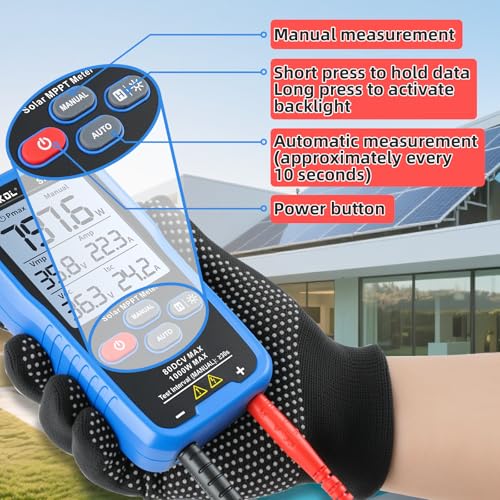 Solar MPPT Power Tester for Photovoltaic Modules, 1000 W, 80 V DC Max, 35 A, Automatic & Manual Power Measurement, Voc Isc Vmp Pmax, 3.2" LCD with Backlight, Portable PV Tester (SK-705) - color: 1000W