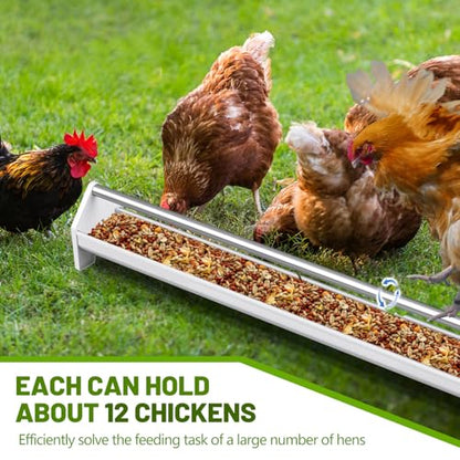 Reallnaive 2 Sets 47 Inch Chicken Feeder Trough, Heavy Duty Plastic Stainless Steel Round Bottom Pigeon Feeder Trough Rotating Round Tub for a Variety of Poultry for Chickens, Ducks, Geese, Goats