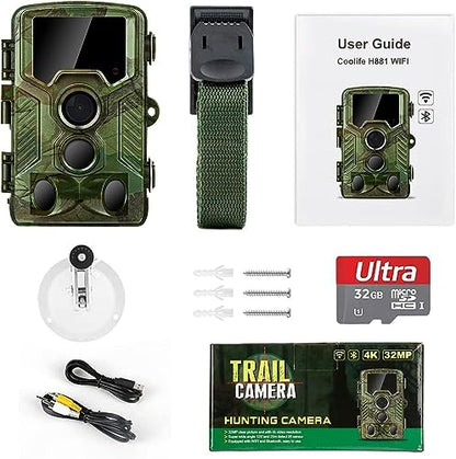 Coolifepro 4K WiFi Trail Camera, Game Camera with 125° Wide Angle, 850nm Clear Night Vision Motion Activated Waterproof, Deer Cam with 0.1s Trigger Speed, for Wildlife Monitoring & Outdoor Security