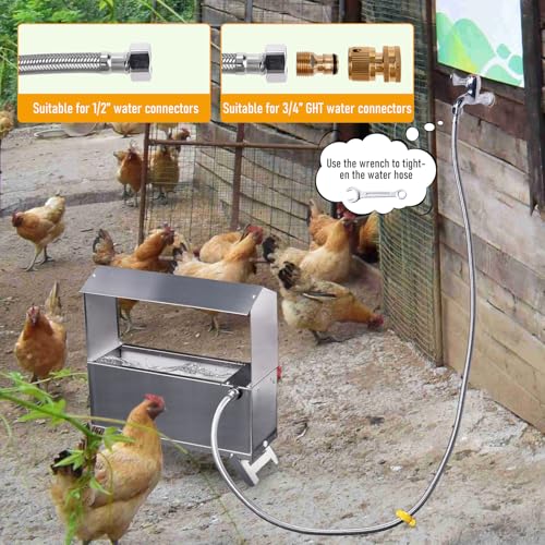 Chicken Waterer 1.5 Gallon Automatic Water Dispenser for Poultry | Chicken Water Feeder with Float Valve Kits | Stainless Steel | With Legs | Anti-Roost Lid | for Ducks, Turkeys, Quail