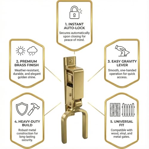 Instant Locking Farm Gate Latch - Heavy Duty Self-Closing Automatic Gravity Lever for Wooden Metal Gates