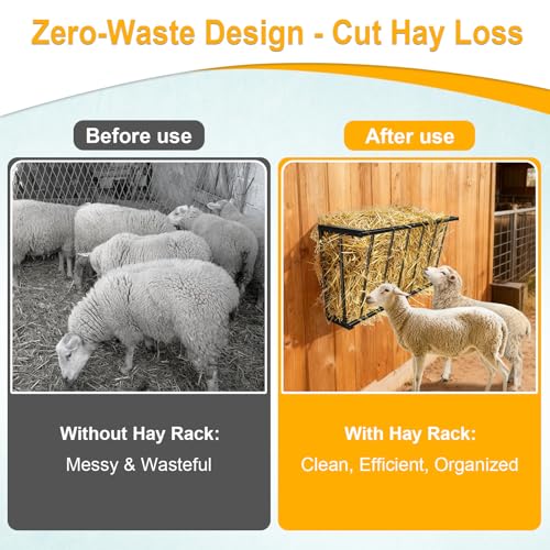 Wall Mount Hay Rack, 30" Steel Hay Feeder& Blanket Holder,20 Gallon Capacity Livestock Feeder for Goats, Sheep and Storage