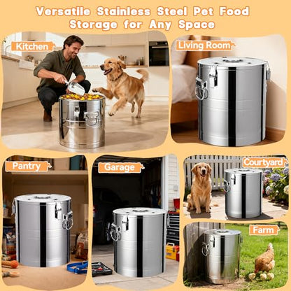 40lb Stainless Steel Dog Food Storage Container, Large Capacity Metal Pet Food Storage Container with Scoop, Airtight Dog & Cat Food Treat Bin for Dry Food Keep Fresh for Multi-Pet Households - size: 40lb