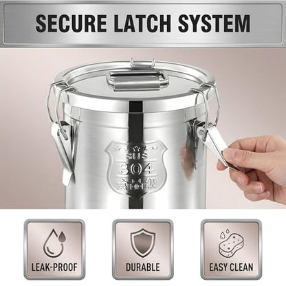 304 Stainless Steel Airtight Storage Bucket with Lid, Food Grade Sealed Canister for Kitchen, Rice, Flour, Grain, Pet Food, Waterproof Camping Storage Container(50L/13.2Gal) - size: 50L/13.2Gal