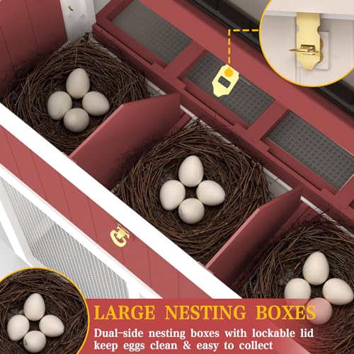 Large Chicken Coop Outdoor with Run, Hen House with Nesting Boxes, Rabbit Hutch Poultry Bunny Cage for 2-4 Chickens with Perches, Removable Tray (Red Chicken Coop 56.3" L x 35.24" W x 52.8" H)