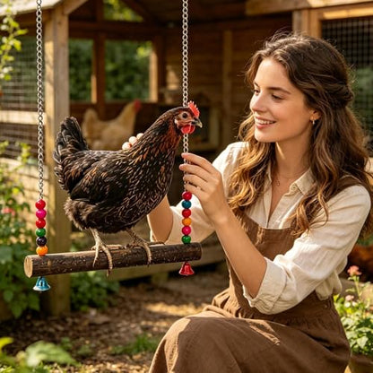 Poultry Toy Set – Wooden Chicken Swing, Climbing Bridge Ladder, Bell Hanging Toy | Interactive Exercise Equipment, Enrichment Activity Gear for Coop Cage Bird Use - size: A