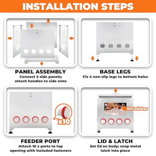 Sidasu 110 lbs Chicken Feeder No Waste-10 Port Large Chicken Feeder with Adjustable Height,Locking Lid,Rainproof-Metal Poultry Feeders for Chickens (Sliver, 23.76 * 22.78 in) - size: 110lbs