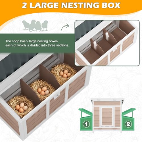 Chicken Coop, Large Wooden Chicken House with Waterproof Roof & Pull-Out Tray, Outdoor Chicken Hutch with 6 Nesting Boxes, Duck Coop Hen House for 4-6 Chicken, Khaki - color: Khaki