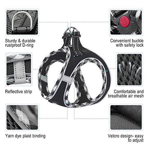 haapaw Dog Harness with Leash Set, No Pull Adjustable Reflective Step-in Puppy Harness with Thickened Padded Vest for Extra-Small/Small Medium Dogs - color: Black, size: XS