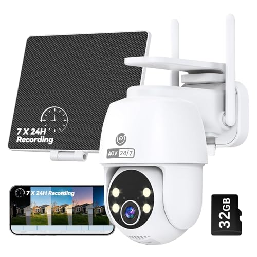 MUBVIEW 24/7 Continuous Recording Wireless Outdoor Security Camera, 2.4G WiFi, 2K Solar Powered, 360° PTZ, Auto Tracking, SD Included, Optional Cloud Storage, AI Detection, Night Vision(White,1 Pack) - color: 1 Pack,White