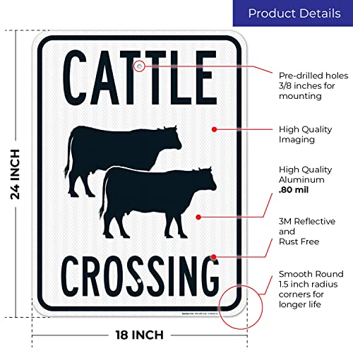 Cattle Crossing with Graphic Sign, 18x24 Inches, 3M EGP Reflective .080 Aluminum, Fade Resistant, Made in USA - size: 18x24 Reflective
