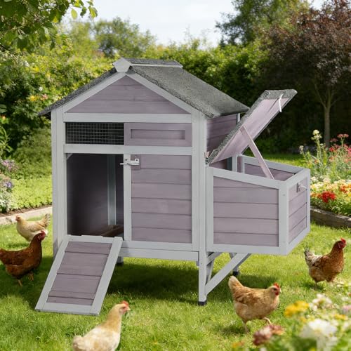 Aivituvin Chicken Coop for 2 Chickens Outdoor, Small Wooden Chicken House, Nesting Box & Pull-Out Tray, Backyard Poultry Coop for Hens Ducks, Compact Chicken Cage for Garden Farm(Grey) - color: Grey