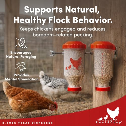 RentACoop Chicken Treat Dispenser – Multi-Treat Enrichment Toy and Boredom Buster for Chickens, Easy Top-Fill, Wall-Mounted Chicken Coop Accessory - Indoor/Outdoor - size: Small Clear Tubes