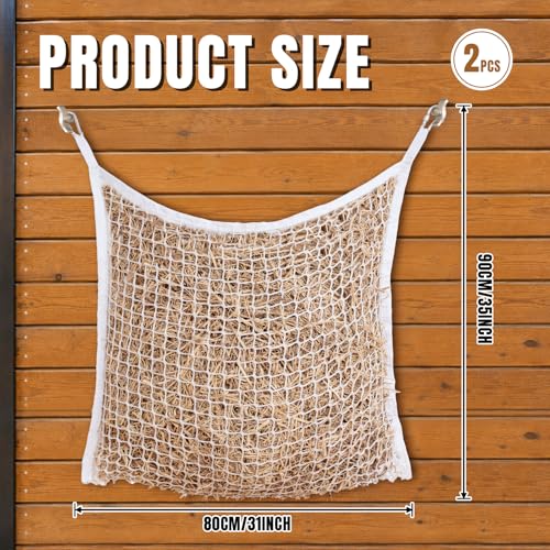 2 PCS Slow Feed Hay Net for Horses, Large Capacity Hay Bags for Horses Goats Sheep Donkey Trailer Full Day Feeding, Easy to Fill and Hang, White, 35 x 31 Inch - size: 2PCS-White