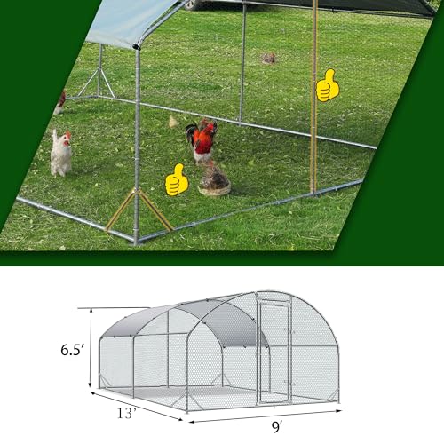 Large Metal Chicken Coop Round Top Upgrade Tri-Supporting Wire Mesh Chicken Run,Chicken Pen with Water-Resident and Anti-UV Cover,Duck Rabbit House Outdoor (Dome Roof 13'L x 9'W x 6.5'H) - size: 156.0"L x 108.0"W x 78.0"H