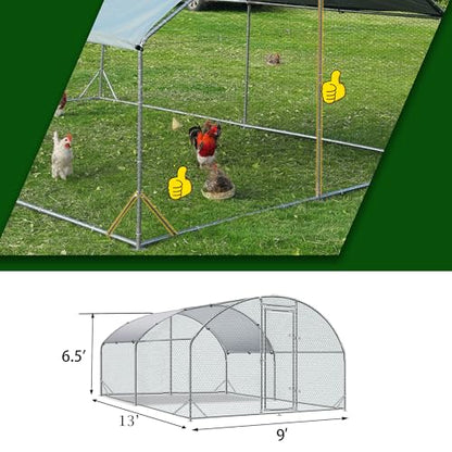 Large Metal Chicken Coop Round Top Upgrade Tri-Supporting Wire Mesh Chicken Run,Chicken Pen with Water-Resident and Anti-UV Cover,Duck Rabbit House Outdoor (Dome Roof 13'L x 9'W x 6.5'H) - size: 156.0"L x 108.0"W x 78.0"H
