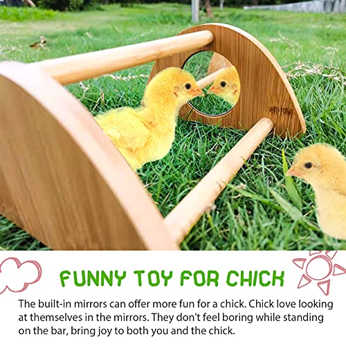 Mini Chick Perch with Mirror, Strong Bamboo Roosting Bar for coop and brooder, Training Perch for Baby Chicks, El Pollitos, La Pollita, Easy to Assemble and Clean, Fun Toys for Chick