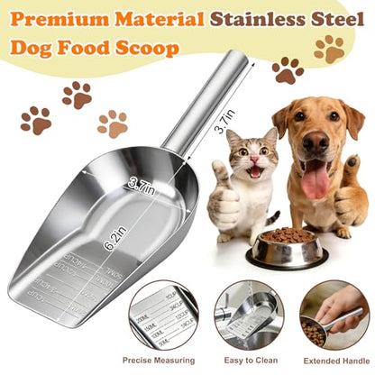 Mity rain Dog Food Scoop Stainless Steel with Long Handle, Precise Dog Food Measuring Cup 1, 3/4, 1/2, 1/4 Cup, Pet Scoop for Dogs, Cats, Rabbits, Animals, Metal Spoon for Dog Food Storage (1CUP) - size: 1CUP