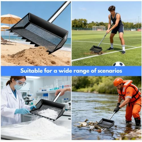 Chicken Coop Rake, Stainless Steel Chicken Manure Rake and Scoop 10in Adjustable Handle Cleaning Tool, for Coop Shed Poultry Cattle Waste Removal with Detachable Head