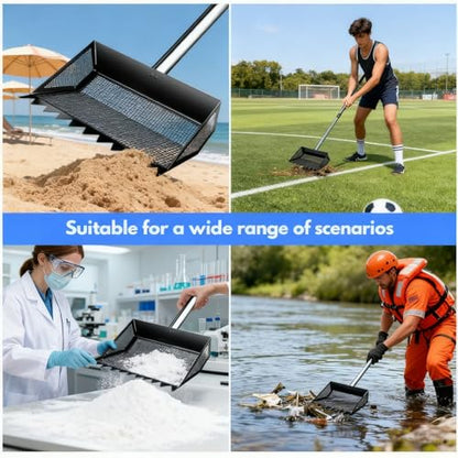 Chicken Coop Rake, Stainless Steel Chicken Manure Rake and Scoop 10in Adjustable Handle Cleaning Tool, for Coop Shed Poultry Cattle Waste Removal with Detachable Head