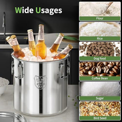 304 Stainless Steel food Storage Containers,3.2 Gal/12L Airtight Stainless Steel Bucket With lids,405oz Flour Storage Container,Metal Airtight Canister for Rice,Grain,Coffee Bean,Dog Food - size: 12Liter