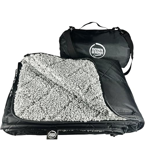 DOWN UNDER OUTDOORS Waterproof 350 GSM Fleece or Sherpa Stadium Blanket | Large Extra Thick, Windproof, Quilted, Machine Washable, Camping Picnic & Outdoor, Beach, Dog, secret pocket, 82 x 55 inches - color: Black/Heather Grey