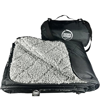 DOWN UNDER OUTDOORS Waterproof 350 GSM Fleece or Sherpa Stadium Blanket | Large Extra Thick, Windproof, Quilted, Machine Washable, Camping Picnic & Outdoor, Beach, Dog, secret pocket, 82 x 55 inches - color: Black/Heather Grey