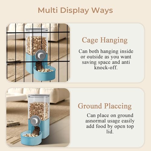 Auto Gravity Food Dispenser for Cage Hanging, 41OZ Capacity Hanging Automatic Pet Cage Feeder, Food Bowl for Cats Dogs Rabbit Ferret Chinchilla Bird Hedgehog Guinea Pig (Blue) - color: Blue