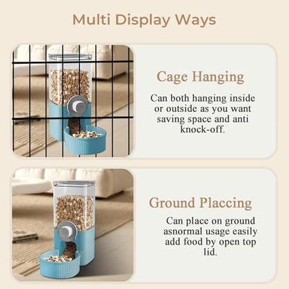 Auto Gravity Food Dispenser for Cage Hanging, 41OZ Capacity Hanging Automatic Pet Cage Feeder, Food Bowl for Cats Dogs Rabbit Ferret Chinchilla Bird Hedgehog Guinea Pig (Blue) - color: Blue