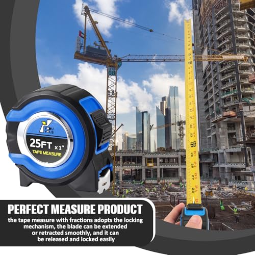 Youyole 20 Pack Tape Measure with Fractions 1/8 Steel Measuring Tape Retractable Easy Read Measurement Ruler Steel Power Blade (25 ft X 1 in,Blue) - size: 25 ft X 1 in