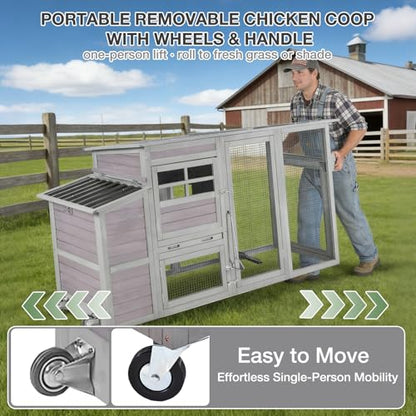 75" Large Chicken Coop with Run, Mobile Wooden Poultry Cage on Wheels, Sectionable Nesting Box, Weatherproof Roof, Easy Cleaning Tray for 3-6 Chickens, Easy Assembly - color: Grey (AIR31)