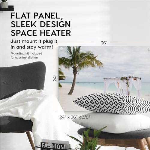 EconoHome Wall Mount Space Heater Panel - with Thermostat - 600 Watt Convection Heater - Ideal for 200 Sq Ft Room - 120V Electric Heater - color: Beach Wedding