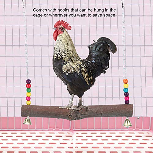 TOPINCN Chicken Bird Swing Toy, Natural Wooden Hanging Perch Chew Climb Play Toy for Bird Cages Coop Medium Large Parrots Chickens Colorful Bell Hook 13.39 x 12.28 in 1 Pack