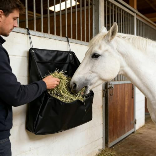 Horse Feed Bag | Large Capacity Opening Waterproof Holder | Goat Feeder Trough,for Livestock Sheep Grain Cattle Cow Lamb Calf Farm Stall Barn Fence Wall