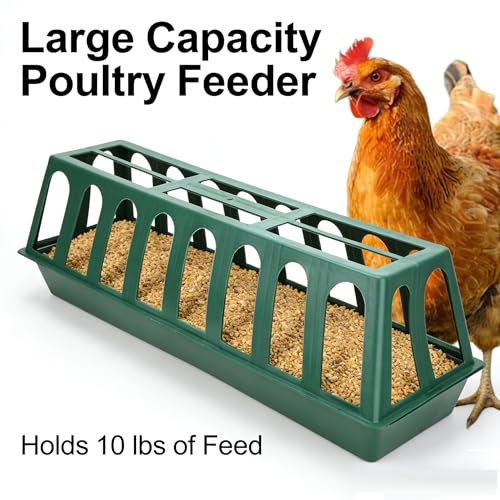 COZIWOW Plastic Poultry Feeder Rack, No-Waste Chicken Feeder with 12 Feeding Slots, Heavy-Duty Green Feeding Trough for Chickens, Ducks, Geese, and Small Poultry, Farm & Backyard Poultry Supplies