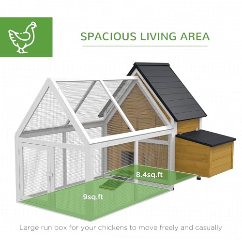 PawHut 65" Chicken Coop Wooden with Detachable Run, Outdoor Chicken House Poultry Cage Hen with Nesting Box, Removable Tray, Roosting Bars, Ramp, for Garden Backyard, Natural - color: Natural