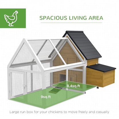 PawHut 65" Chicken Coop Wooden with Detachable Run, Outdoor Chicken House Poultry Cage Hen with Nesting Box, Removable Tray, Roosting Bars, Ramp, for Garden Backyard, Natural - color: Natural