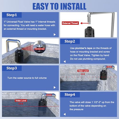 Float Valve For Water Tank Designed for Water Level Control, Auto Filling&Shut Off, Durable Nylon Resin Water Trough Float Valve for Livestock tank,Stock Tank,Aquariums etc Black 1pc - style: Black 1pc