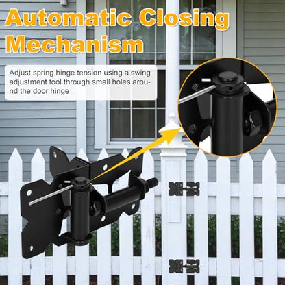 Stainless Steel Self Closing Gate Hinge and Latch, Heavy Duty Self Locking Gate Hardware 4-Pack Kit and 2-Automatic Latch for Wood/Vinyl Fence Gate - size: 2 Pack