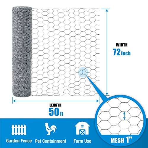 Fencer Wire 20 Gauge Chicken Wire Fence, Galvanized Poultry Hexagonal Netting Crafting, Chicken Coops & Rabbit Rodent Cage, 1-Inch Hex Grid (6 ft. x 50 ft.) - size: 6 ft. x 50 ft.
