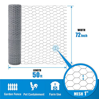 Fencer Wire 20 Gauge Chicken Wire Fence, Galvanized Poultry Hexagonal Netting Crafting, Chicken Coops & Rabbit Rodent Cage, 1-Inch Hex Grid (6 ft. x 50 ft.) - size: 6 ft. x 50 ft.