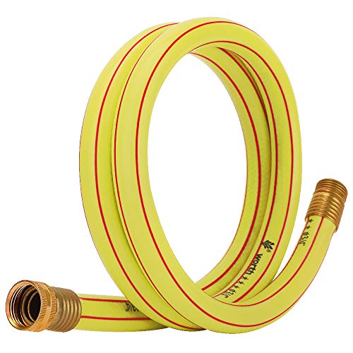 Lead-in Yellow Short Garden Hose 3/4 in. x 5 ft. -No Kink, Leak Free, Flexible, Male to Female Fittings -Heavy Duty Lightweight PVC Water Hose -150PSI Work & 500PSI Burst, for Reel Cart & Outdoor Use - color: Yellow/Red, size: 3/4 in. x 5 ft.