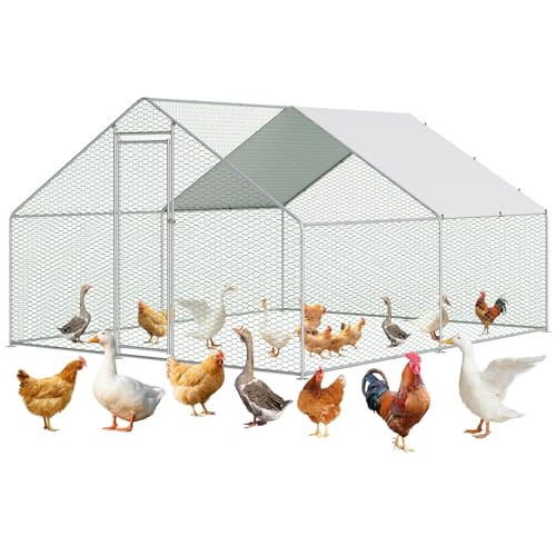 Large Metal Chicken Coop, Large Chicken Runs for Yard with Waterproof and Anti-UV Cover, Walk in Chicken Coop for Outdoor (9.8'L x 13.1'W x 6.5'H) - color: Silver, size: 153.5"L x 118.1"W x 78.0"H