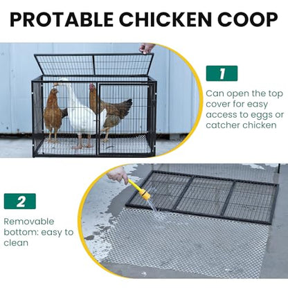 Metal Small Chicken Cage for 4-6 Chickens with Floor, Portable Rabbit Hutch with Top & Side Opening Doors and Quickly Lock for Poultry Hen Goose Duck, 33.5"x23.6"x27.5"