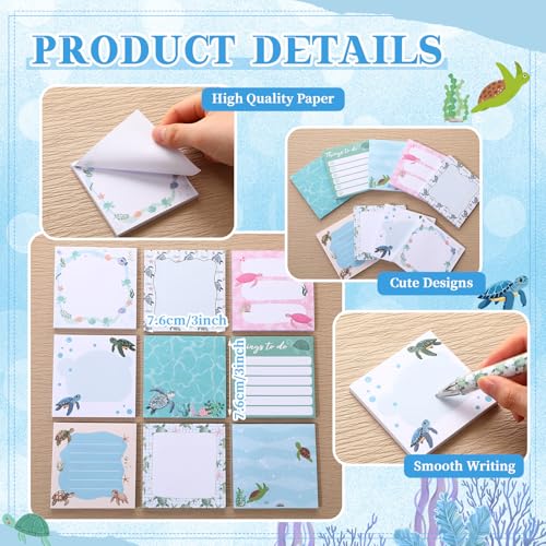 18 Pcs Turtle Desk Accessories, 9 Pads Cute Sticky Notes, 9 Kawaii Pens, 3 x 3 Inches Notepads Memo Pad for Office Supplies Meeting Students School Decor Teacher Gifts - style: Turtles