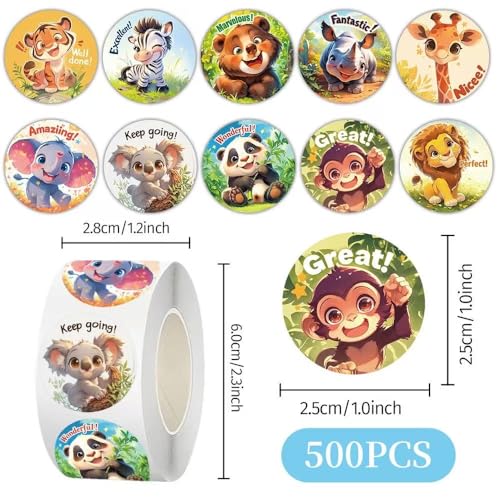 1000 Pcs Teacher Reward Animal Stickers for Classroom Boys Girls School Students.2 Roll 1 Inch Good Job Stickers.Teacher Must Haves Supplies Small Sticker - color: Teacher Reward