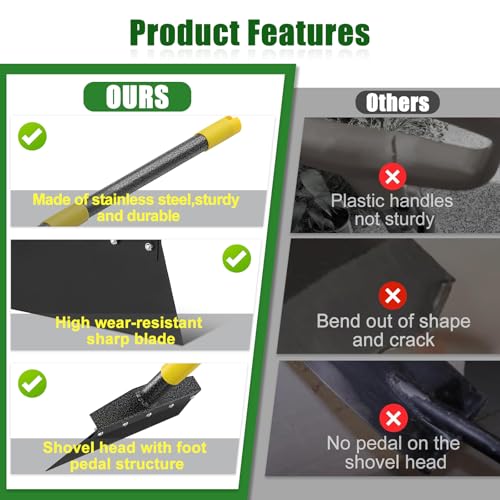 Heavy-Duty Garden Shovel 72inch All-Season Outdoor Tool with 4.3" Wide Blade, Rust-Proof Steel & Ergonomic Handle for Seniors (Weed Removal, Snow Scraper, Moss Cleaner) - size: 72 inch