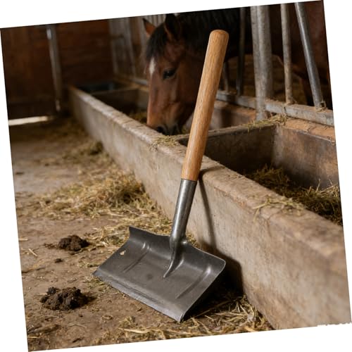 Beavorty Manual Manure Shovel for Livestock Stall Cleaning, 40cm Metal Poultry Cage Scraper, Handheld Barn Manure Spade for Chicken and Horse Stable Maintenance